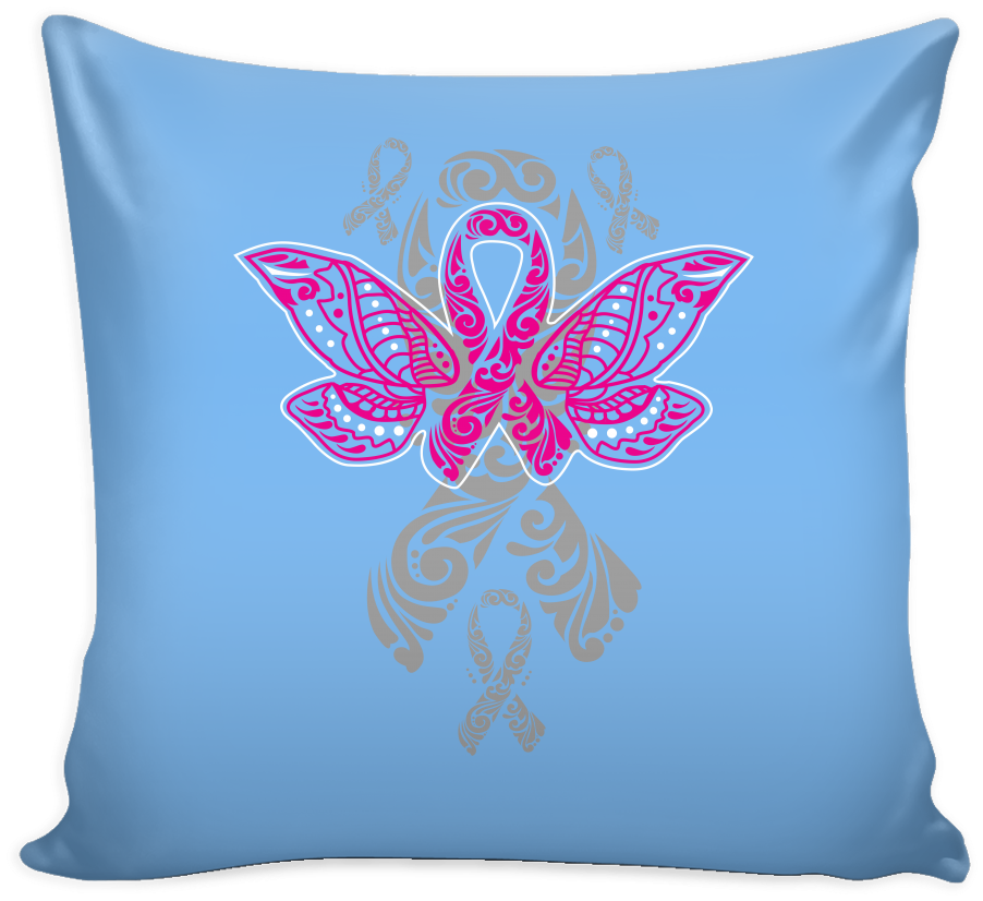 Butterfly Pink Ribbon V2 Cool Awesome Unique Breast - Throw Pillow (1024x1024), Png Download