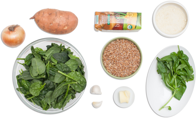 Farro Risotto With Spinach-basil Pesto & Sweet Potato - Spinach Basil (700x466), Png Download