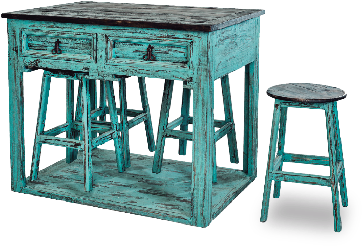 Kitchen Island W/four Stools 42”w X 29“d X 37”h - Product (800x617), Png Download