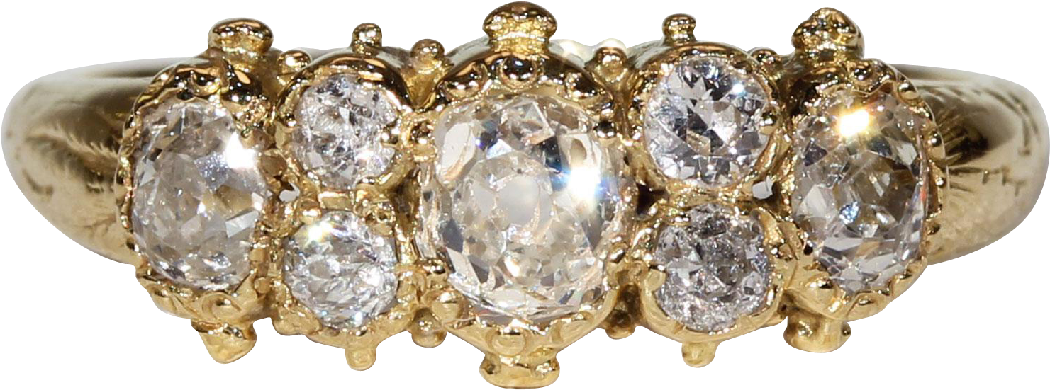 Exquisite Antique Victorian 7 Diamond Ring In 18k Gold - Engagement Ring (1480x1480), Png Download