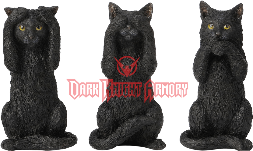 Hear, See, And Speak No Evil Black Kitten Statues - Black Cat Sculpture (850x850), Png Download