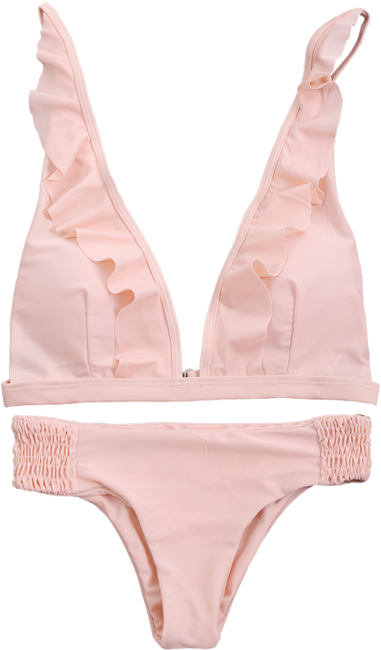 Ruffles Plunge Bathing Suit - Bikini (558x744), Png Download