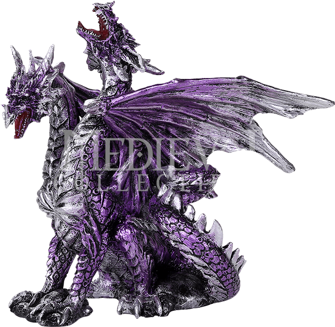 Double Headed Purple And Silver Dragon Statue - Figurine (678x678), Png Download