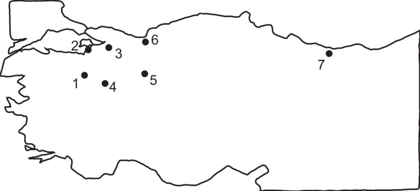 Map Of Turkey Showing The Location Of The Seven Chestnut - Line Art (850x387), Png Download