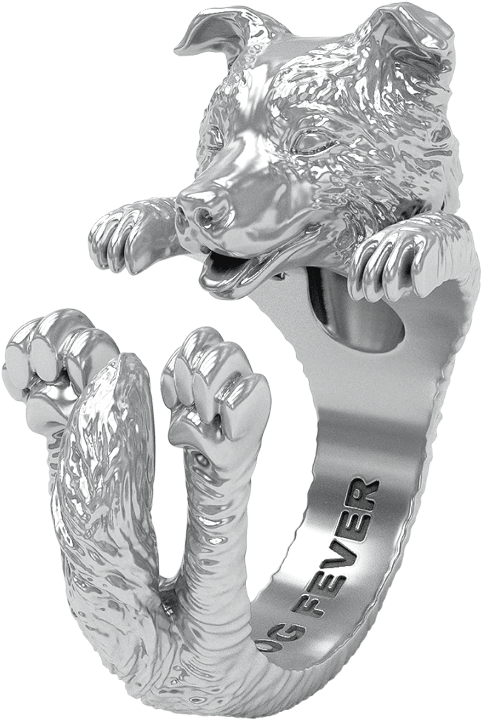 Dog Fever Silver Border Collie Hug Ring (606x774), Png Download