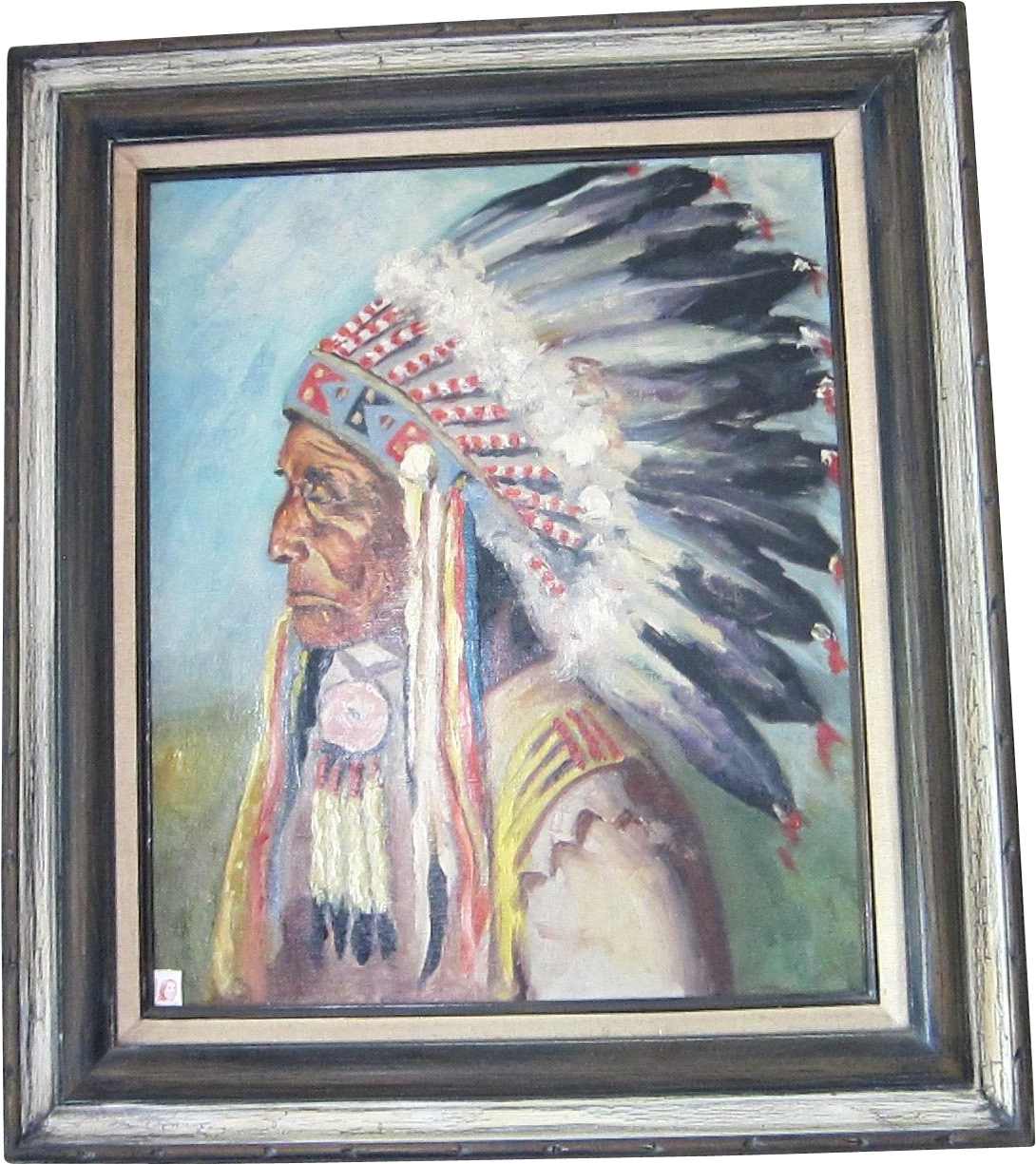Vintage Oil On Canvas Panel Red Cloud Lakota Indian - Paris (1224x1224), Png Download
