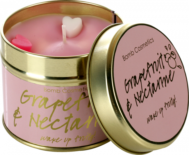 Grapefruit & Nectarine Tinned Candle - Bomb Cosmetics Handmade Aromatic Tinned Candle Grapefruit (650x531), Png Download