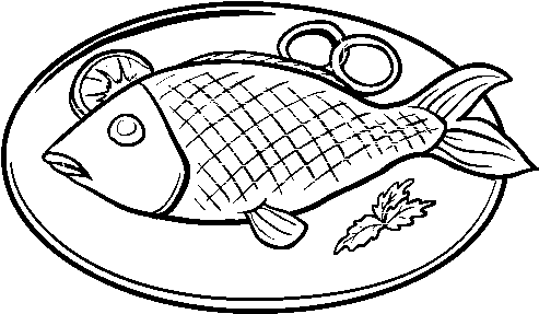 Plates Clipart Fried Fish - Fried Fish Black And White (600x470), Png Download