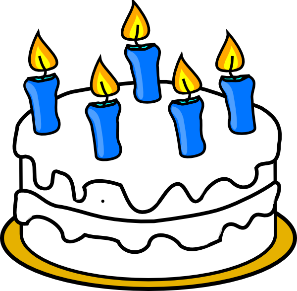 Birthday Cake With Blue Lit Candles Clip Art At Clker - Birthday Cake Clipart (600x586), Png Download