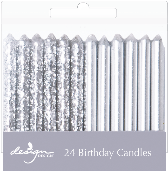 24 Pack Of Silver Birthday Candles - Design Design Metallic Birthday Candles, Silver (558x567), Png Download