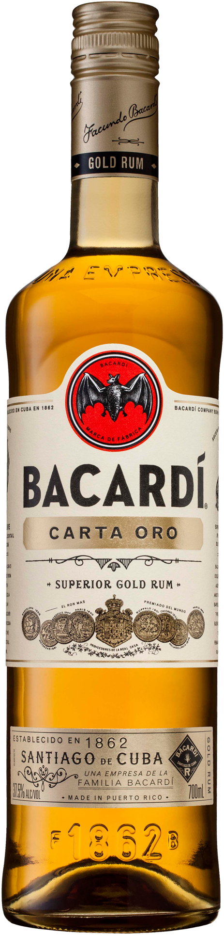 Bacardi Carta Oro Superior Gold Rum 700ml - Bacardi Carta Oro Png (1600x2000), Png Download