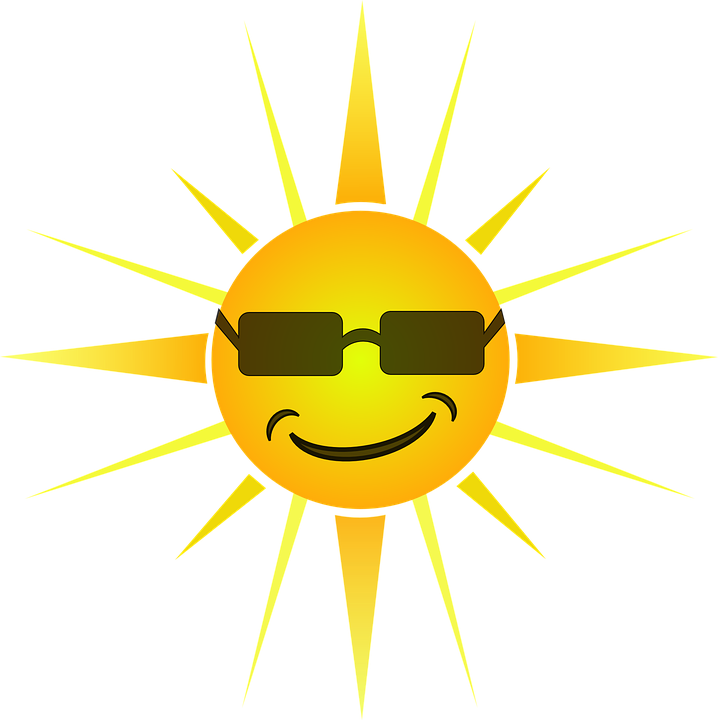 Sun, Summertime, Summer, Face, Happy, Smile, Sunglasses - Sun Cartoon Ray Png (639x640), Png Download
