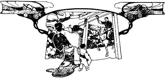 Old, Black, White, Cartoon, Japan, Family, Kimono - Clip Art (640x320), Png Download