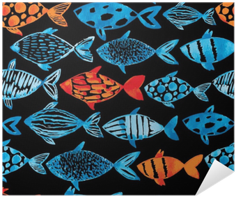 Light Watercolor Blue And Gold Fishes On The Black - Fish (400x400), Png Download