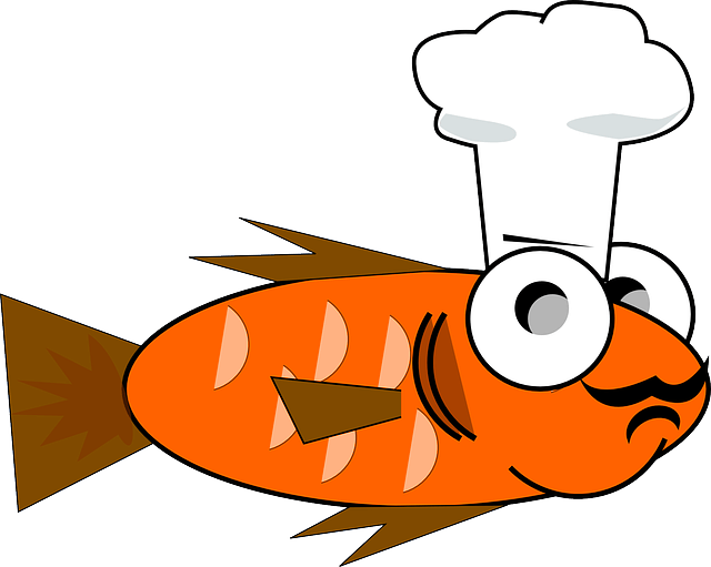 Goldfish Feeding - Fish Wearing Chef Hat Shower Curtain (640x511), Png Download