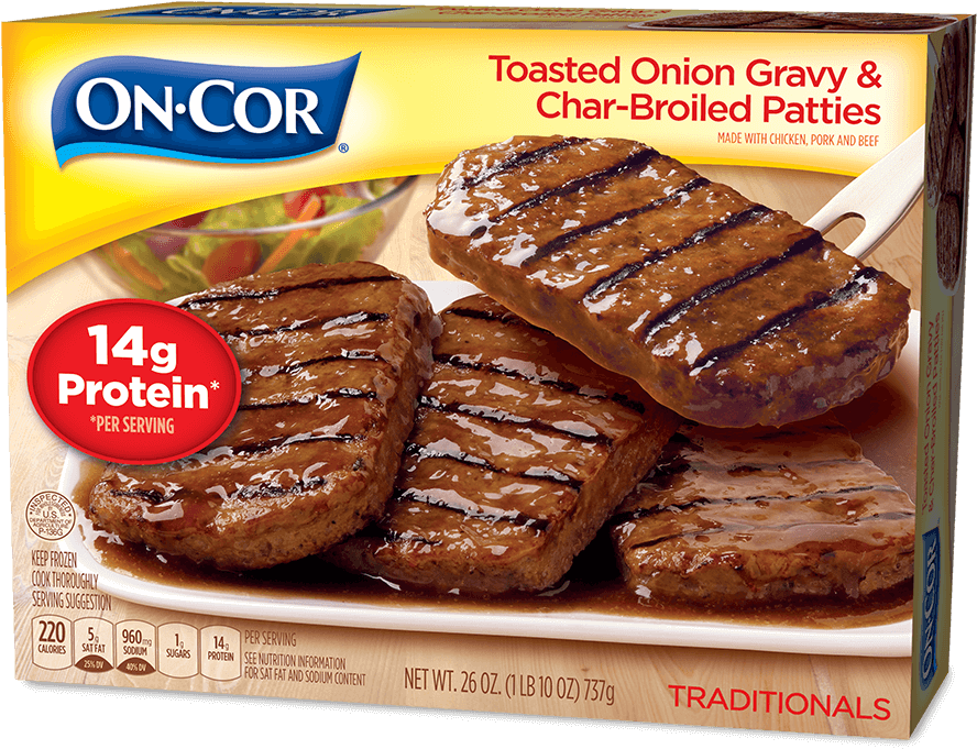 Toasted Onion Gravy & Char-broiled Patties - Oncor Dinners (926x806), Png Download