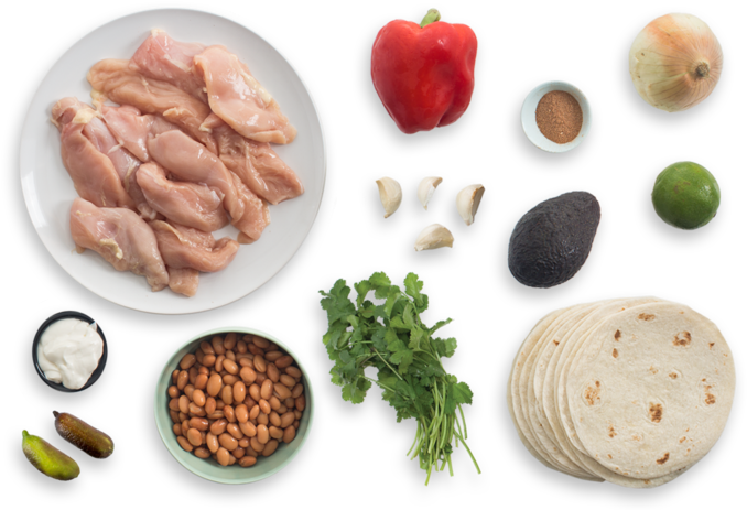 Chicken Fajitas With Finger Limes, Refried Beans & - Taco (700x477), Png Download