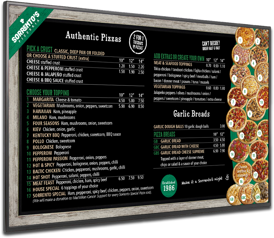 Sorrentos Menu Board - Menu (1920x980), Png Download