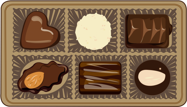 Illustration Showing All Six Chocolates In Our Chocolate Box Of