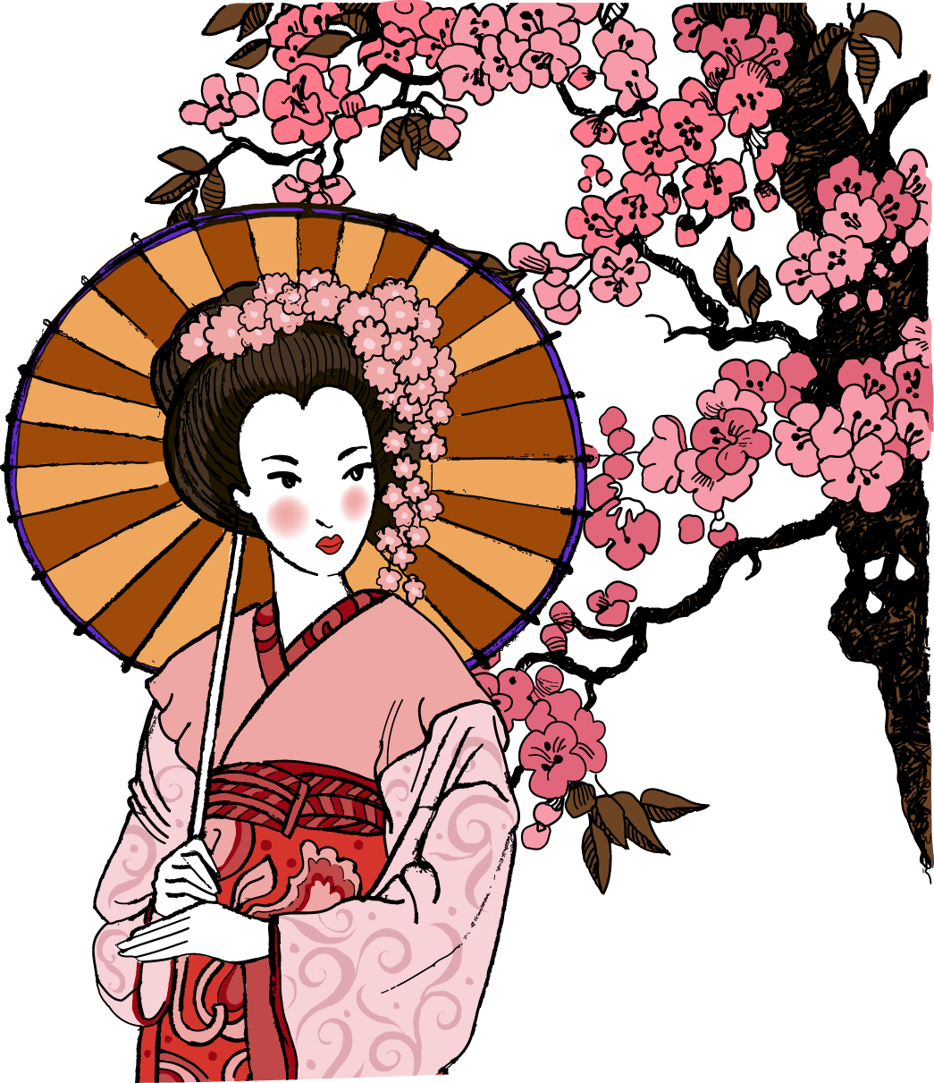 Japan Geisha Art Umbrella - Female Japanese Geisha Art (1045x1211), Png Download