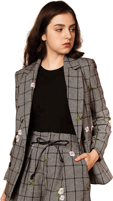 Italy Style Plaid Ladies Coat Pant Suits Embroidered - Coat (800x800), Png Download