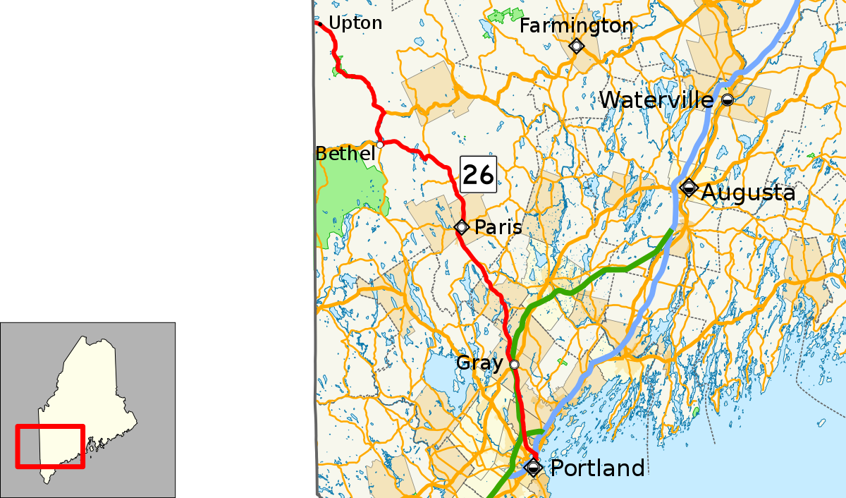 Route 26 Maine On Map (1200x706), Png Download
