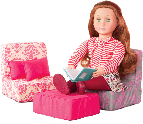 Living Room Sofa Set - Dollhouse Furniture Living Room Set - Our Generation (717x590), Png Download
