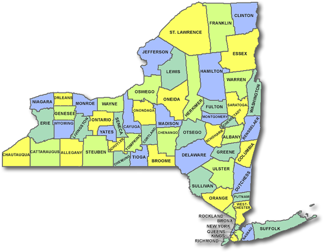 New York County Map - Map Of New York (670x560), Png Download
