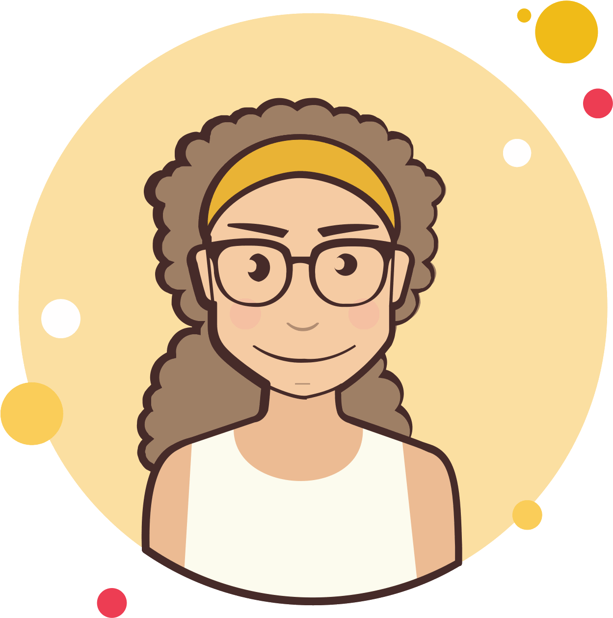 Long Curly Hair Lady With Glasses Icon - Cartoon (1600x1600), Png Download
