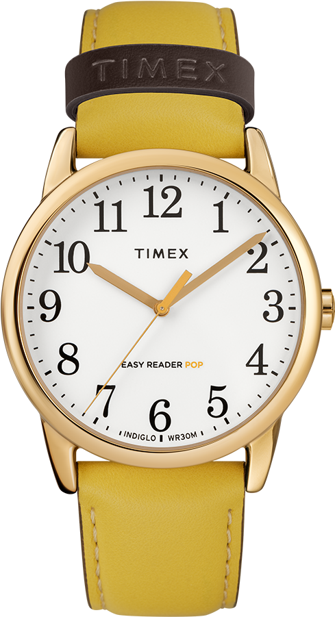Easy Reader Color Pop 38mm Leather Strap Watch Gold-tone/yellow/cream - Timex Men's Tw2r23600 Easy Reader Gold-tone/white Stainless (750x900), Png Download