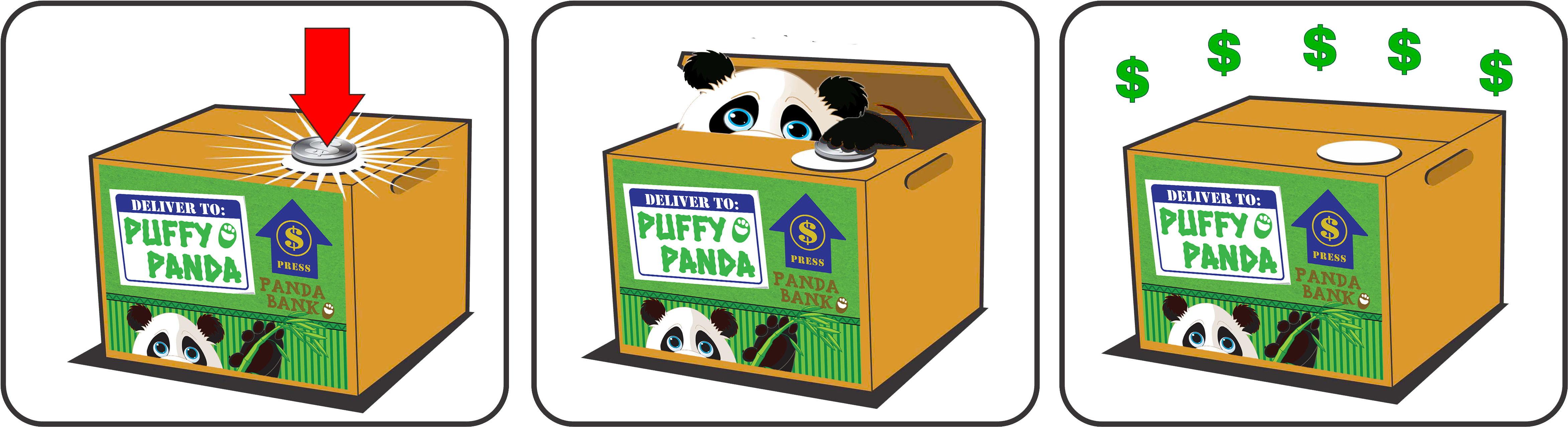Watch This Super Cute Baby Panda Peek Out And Make - Puffy Panda Animatronic Bank New (4799x1400), Png Download