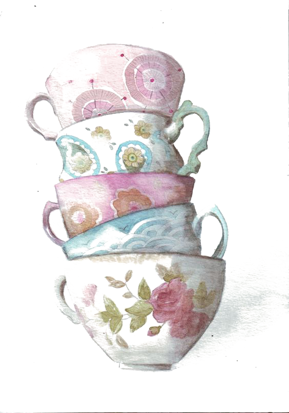 Teacup Coffee Watercolor Painting - Free Watercolor Teacup Painting (564x805), Png Download