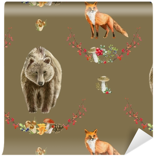 Seamless Pattern Repeated Tile Of Watercolor Animals - Watercolor Painting (400x400), Png Download
