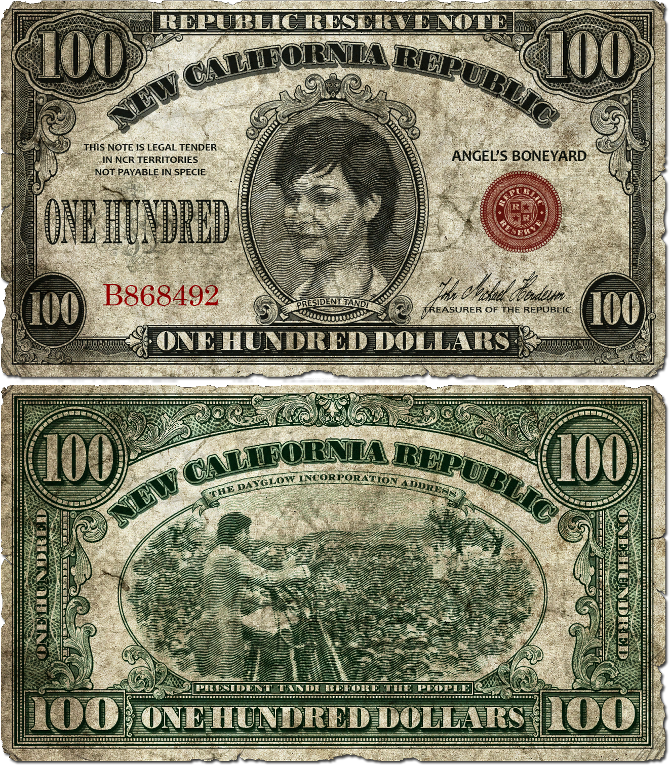 Fnv 100$ Bill - Fallout New Vegas Ncr Money (1400x1600), Png Download