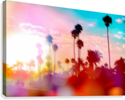 Palm Tree With Sunset Sky And Light Bokeh Abstract - Abstract Palm Tree Art (429x344), Png Download