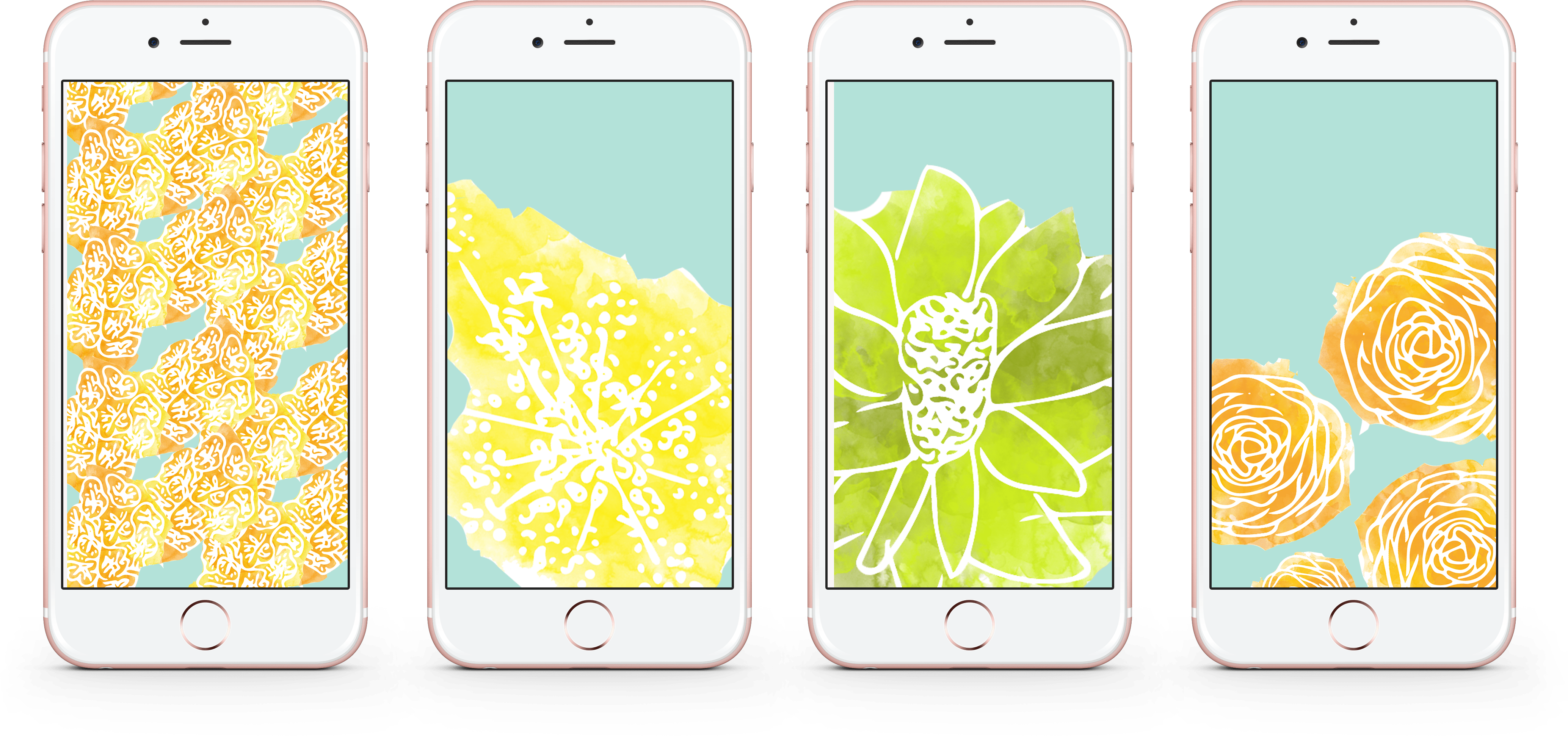Mockups Of Lockscreens With Watercolor Flowers - La Jolla (4400x4000), Png Download