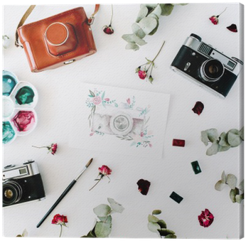 Artist Workspace With Vintage Retro Photo Camera, And - Camera (400x400), Png Download