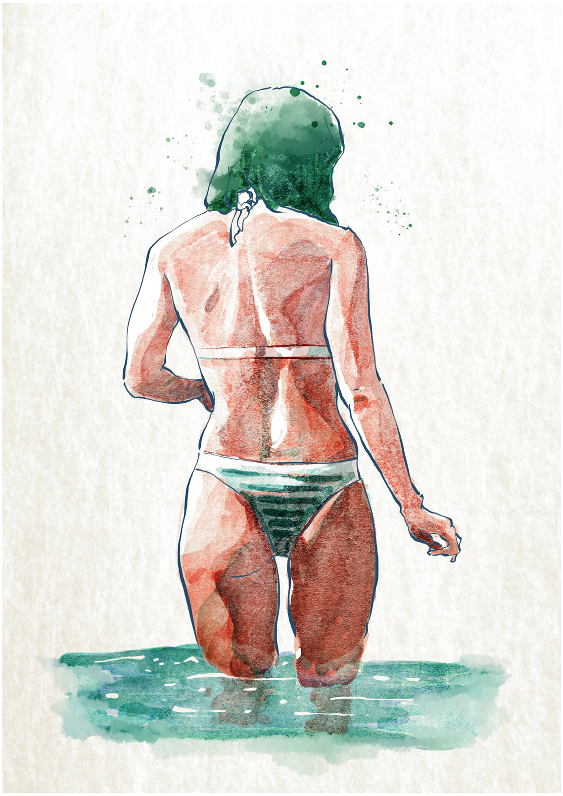 Bikini Watercolor Painting Drawing Illustration - Watercolor Woman Figure (1200x1668), Png Download