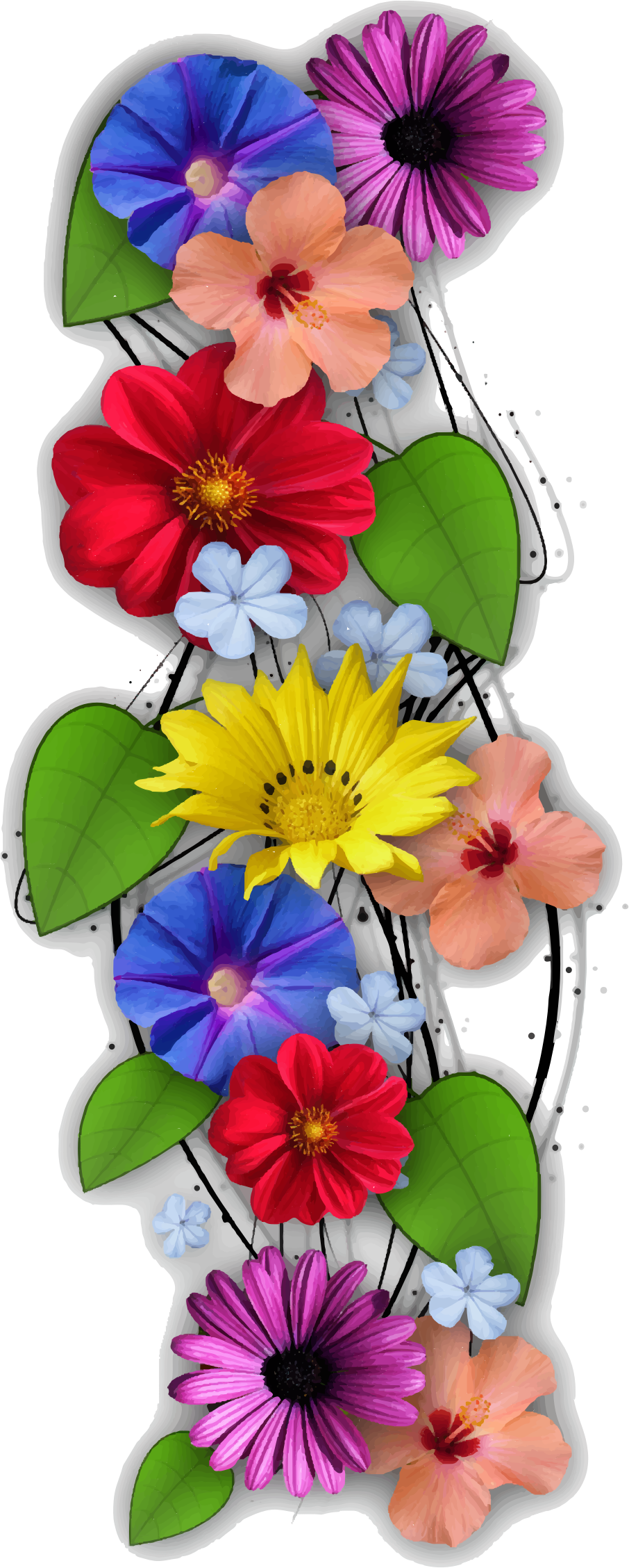 Flower Border - Clipart Arrangement Of Flowers (906x2256), Png Download