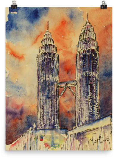 Towers Kuala Lumpur Print - Painting (600x600), Png Download