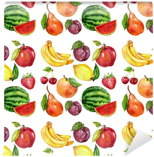 Watercolor Seamless Pattern With Fruits Wall Mural - Watercolor Painting (400x400), Png Download