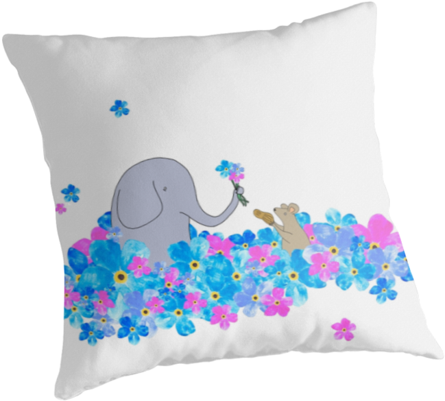 Elephant And Mouse Best Friends In A Field Of Forget - Cushion (875x875), Png Download