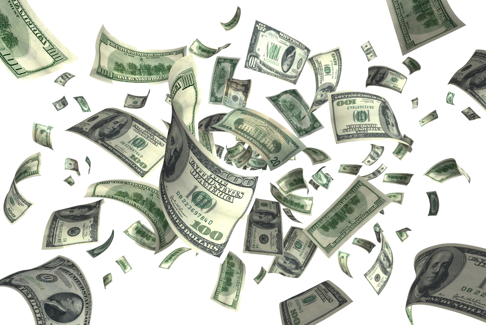 Flying Dollars Picture Mart - Money Flying (1695x1133), Png Download