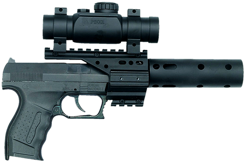 Adult Content Safesearch Pistol, Revolver, Hand Gun, - Cap Pistol With Silencer Karnevalsspistole (511x340), Png Download