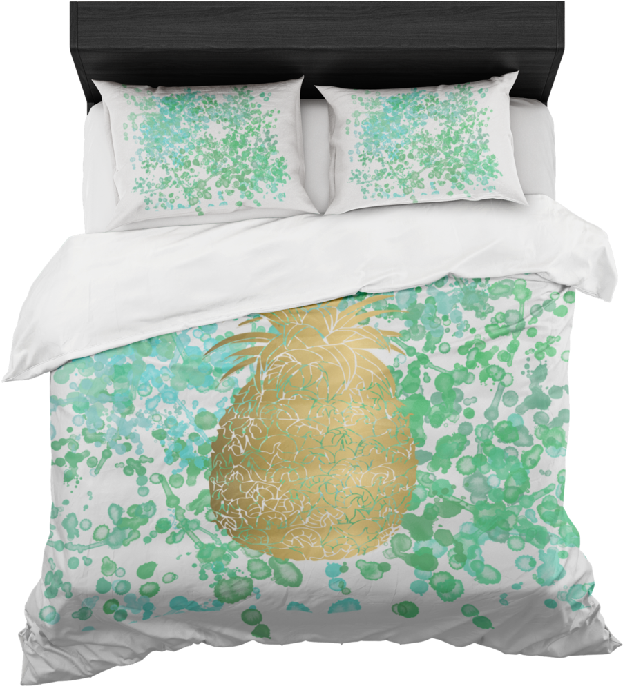Gold Pineapple With Watercolor Inspired Background - Duvet (1024x1024), Png Download