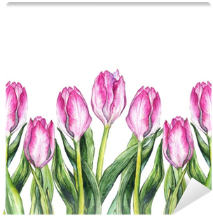 Watercolor Pink Tulip Flower Nature Border Frame Wall - Tulip (400x400), Png Download