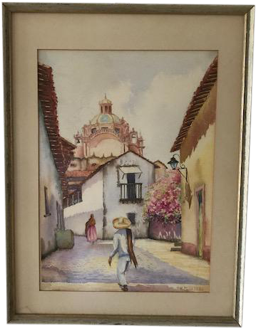 Figueroa Latin America Watercolor Painting On Chairish - Watercolor Painting (398x511), Png Download