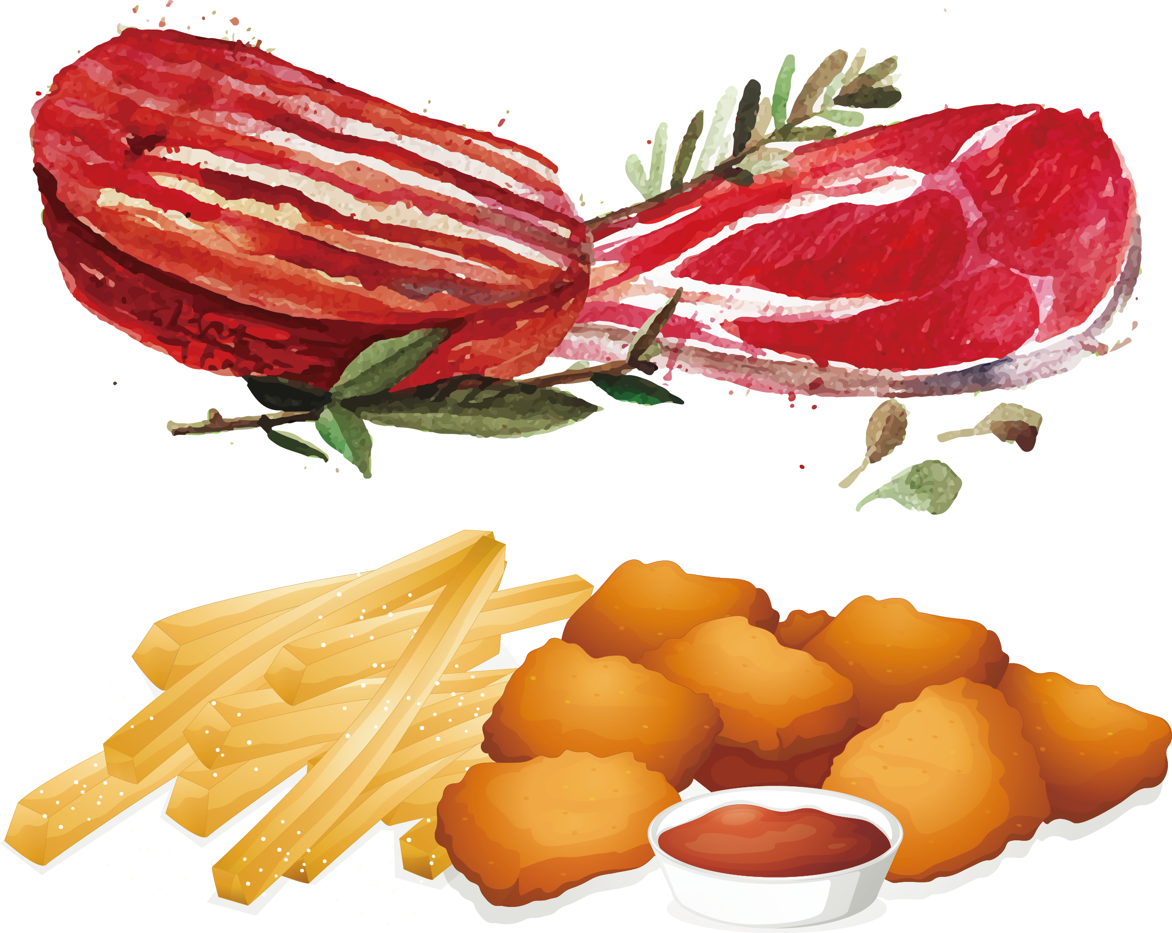 Banner Black And White Download Chicken Nugget French - Deep Fried Foods Clip Art (2340x1863), Png Download