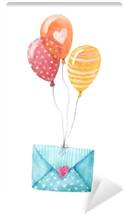 Isolated Watercolor Illustration Of An Envolope And - Hot Air Balloon (400x400), Png Download