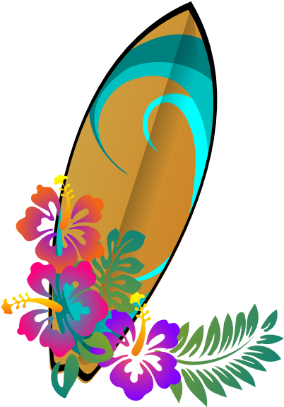 Graphic Transparent Library Surfboard Clipart Watercolor - Hawaiian Surf Board Clip Art (492x597), Png Download